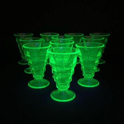 Party Line Green Parfait Glasses by Paden City
