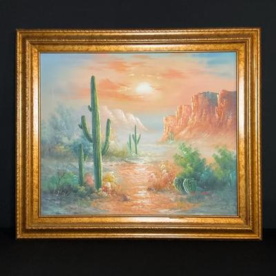 Desert Landscape With Saguaro Cactus by P. Minton