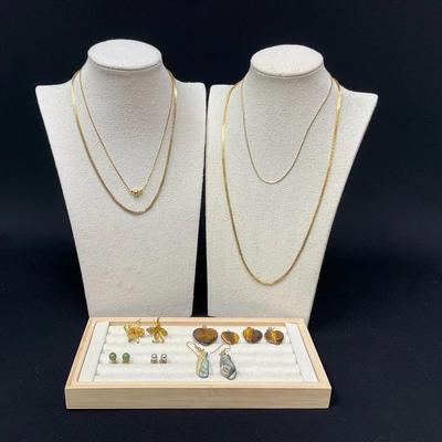 Gold Tone, Necklaces, And Various Earrings