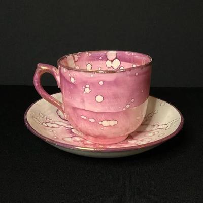 Antique Pink Staffordshire Luster Teacup & Saucer