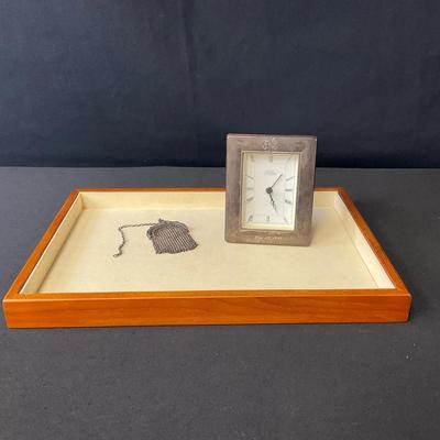 Sterling Silver Alarm Clock And Miniature Mesh Purse 