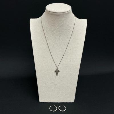 Medical Charm Necklace With 14K GF Hoop Earrings 