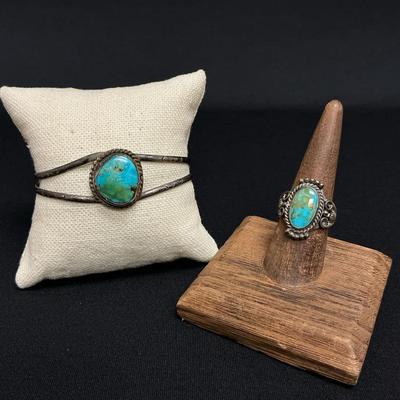 Southwestern Style Turquoise Cuff And Ring 