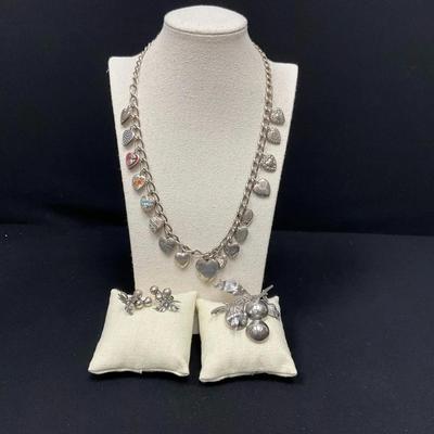 Vintage Mexican Silver Earrings , Necklace , Brooch 