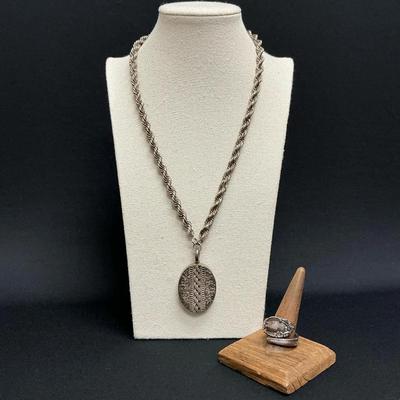 Vintage Silver Toned Locket And Spoon Ring