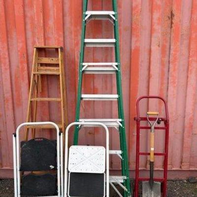 80003 • 4 ladders, hand truck, and shovel
