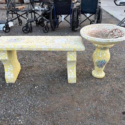 84000 • mosaic bird bath and bench