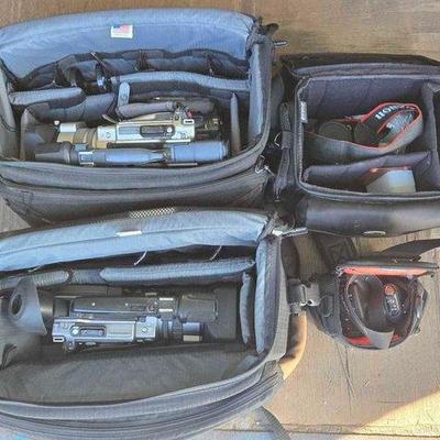 3012 • (3) camcorders & (2) cameras with bags