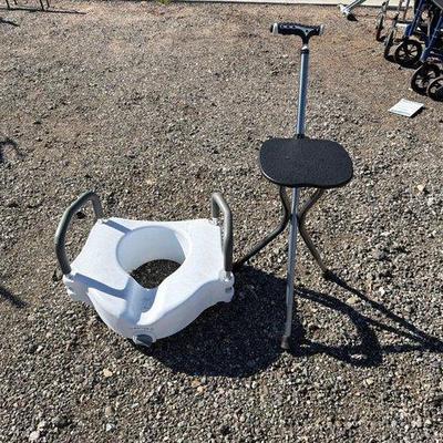 82004 • raised toilet seat and folding cane stool