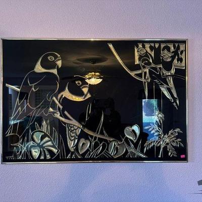 8154 • framed black glass chinoiserie wall art