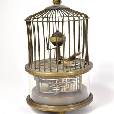 Brass Automaton Bird Cage Clock