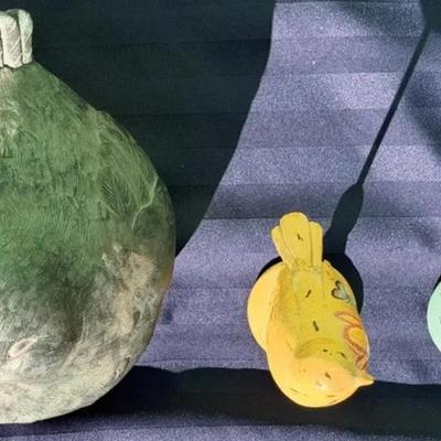 Lot of 3 Decorative Bird Figures – Large Stone-Look Dove & Two Painted Wood Birds 