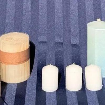 Mixed Candle Bundle – French Vanilla Pillars + White Votives + Blue Decor Candles – Home Décor Lot 