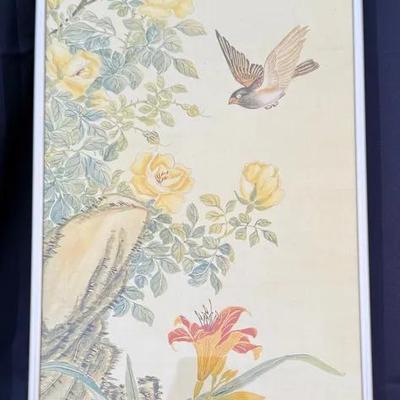 Vintage Asian Floral & Bird Print