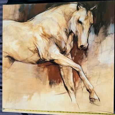 Large Signed Horse Art Canvas – Neutral Tones, Resting Horse Illustration