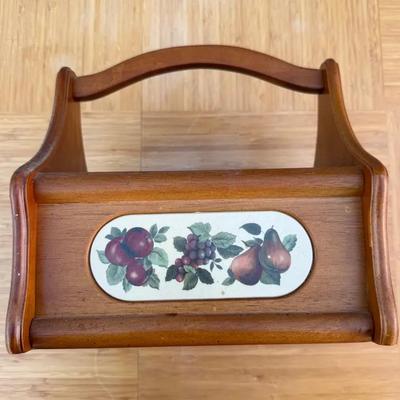 Vintage Wooden Wall Mail Organizer with Fruit Tile Inlay