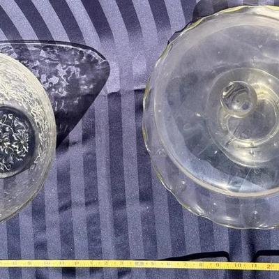 Vintage Glass Serving Bowl Set – Large Floral Etched Bowl + Lidded Scalloped Bowl + 4 Matching Desse