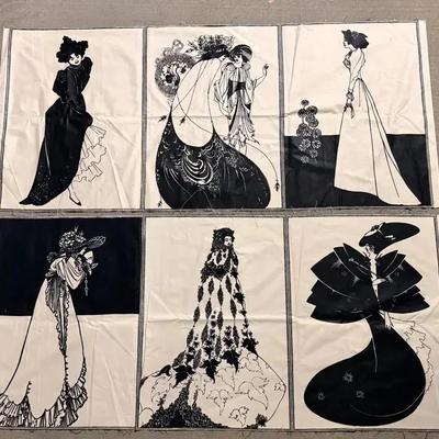 Vintage Bloomcraft Fashion Illustration Fabric Panels – Original Screen Prints (Set of 6) 