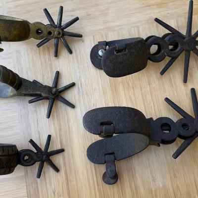 Lot of 5 Vintage Western Cowboy Spurs – Mixed Styles & Patina