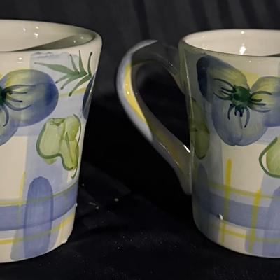 Hand-Painted Floral Pansy Stoneware Mugs – Set of 2 (4.25”)