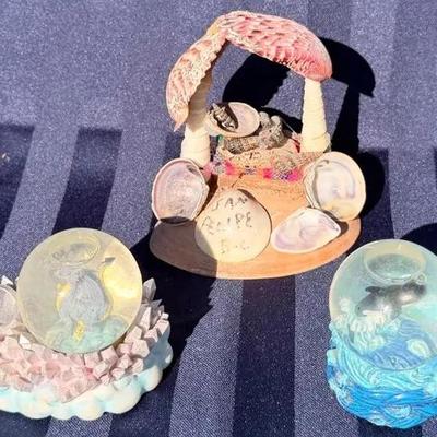 Lot of 3 Seashell & Ocean-Themed Figurines – Mermaid, Shell Art, Beach Décor Collection 