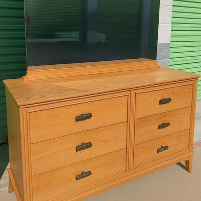 Vintage Solid Wood Dresser with Large Mirror