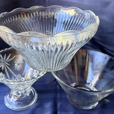 Lot of 3 Vintage Clear Glass Serving Pieces