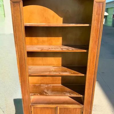 Tall Wooden Bookshelf with Cabinet Storage