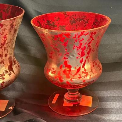 Red Mercury Glass Pedestal Hurricanes (Set of 3)