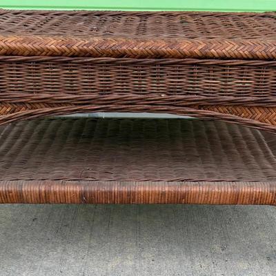 Large Wicker Rattan Coffee Table with Lower Shelf – 37” x 25”