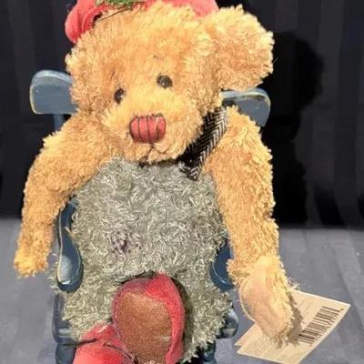 Ganz Cottage “Goofus” Bear in Wooden Chair – With COA – Adorable Collectible!