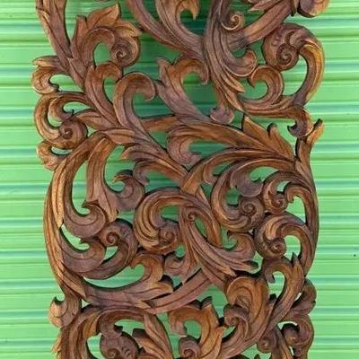 Hand-Carved Ornate Wooden Wall Panel – Large Decorative Scrollwork