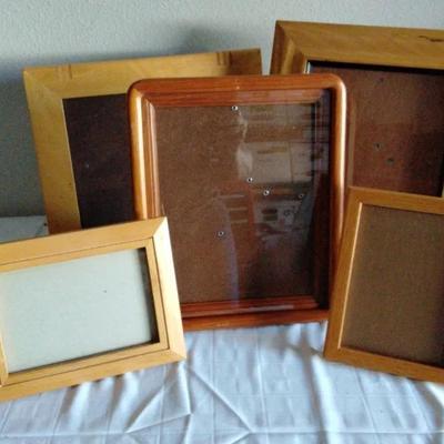 Lot of 5 Wooden Picture Frames – Assorted Sizes, Natural Wood Finishes