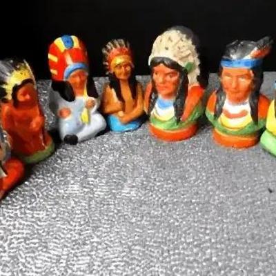 Vintage Hand-Painted Salt & Pepper Shaker Set – 10 Figurines, Colorful Tribal Style Collection
