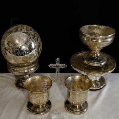 Pottery Barn Mercury Glass plus glass items