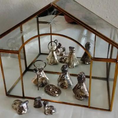 Glass Nativity Scene with metal figurines