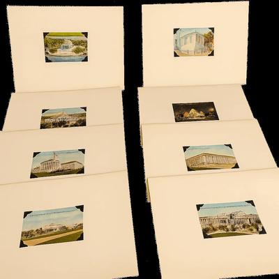 Collection of 8 Vintage Architectural Postcard Prints – Mounted & Matted