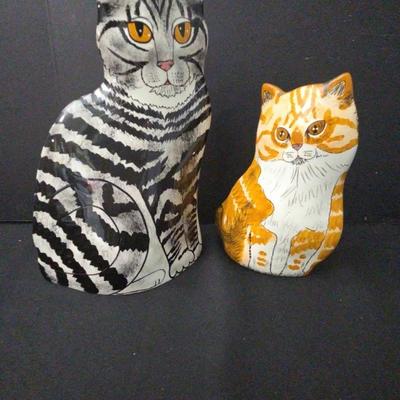 Pair of Signed Nina Lyman Ceramic Cat Figurines – Hand-Painted Collectible Art Cats