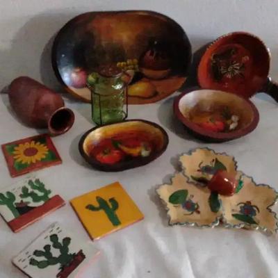 Southwestern & Mexican Folk Art Pottery Lot – Hand-Painted Bowls, Trays, Tiles & Decor