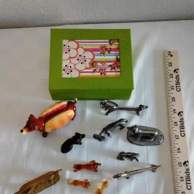 Lot of Mini Animal Figurines – Glass, Metal & Ceramic Mix with Storage Box