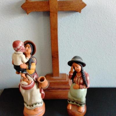 Peruvian Folk Art Decor with a Carved Wood Cross