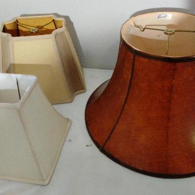 Lot of 3 Lamp Shades – Assorted Sizes & Styles, Fabric and Faux Leather – Home Decor Lighting