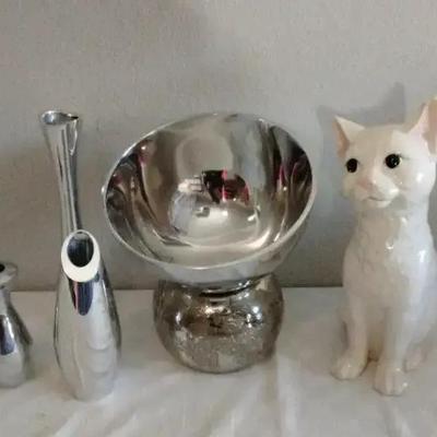 Nambe Collection with Porcelain Cat