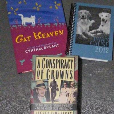 Book Lot – Cat Heaven by Cynthia Rylant, A Conspiracy of Crowns, and 2012 Paws for a Cause Planner