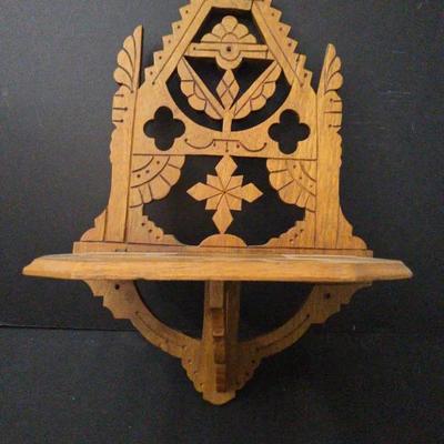 Vintage Handmade Collapsible Wooden Wall Shelf – Folk Art Scrollwork Design