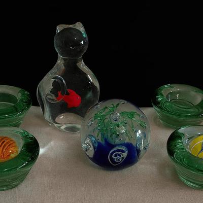 Murano style art glass, including candle holders 