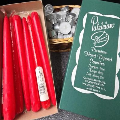 Lot of Candles – Patrician Hand-Dipped Taper Candles (Boxed) & Assorted Tea Lights
