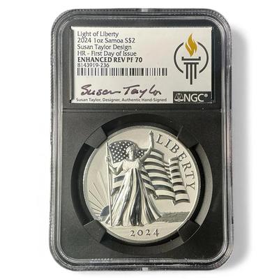 2024 Enhanced Rev PF70 First Day Issue Signed $2 Somoa Light of Liberty (CVO948)