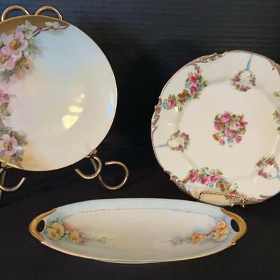 3 Hand Painted Floral Dishes with Gold Trim - Czech, Bavaria & Prufsi 