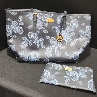 Michael Kors Blue Paisley Handbag Purse And Matching Wallet